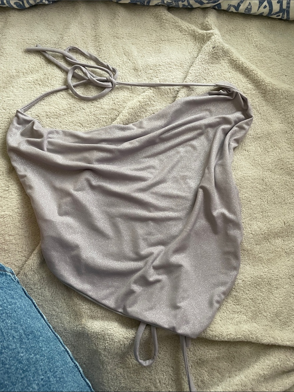 Shimmery Taupe Cowl-Neck Halter Camisole